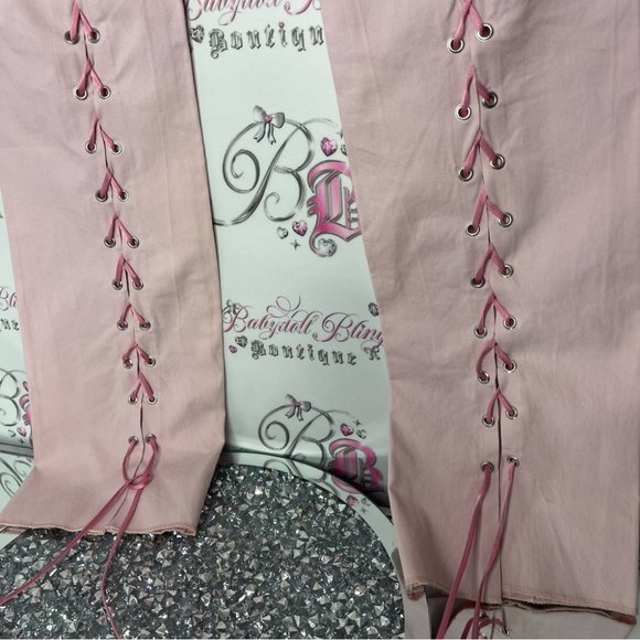 Versace jeans couture pink corset back lace up ribbon pants y2k rare iconic - Picture 4 of 16